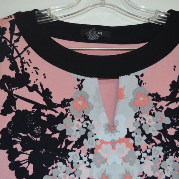 ALFANI 3/4 Sleeves FloralPrints Black Sides V-Keyhole Boat Neck Blouse S - Picture 3 of 5